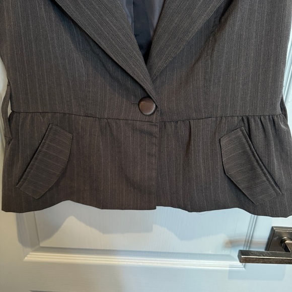 Guess Y2K Office Siren Cap Sleeve Blazer Sz L Gray Pinstripe Sexy 90s NO BELT - Picture 4 of 15